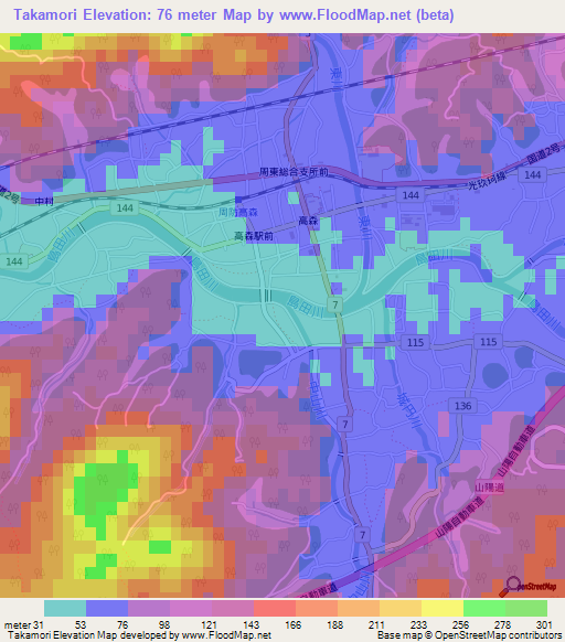 Takamori,Japan Elevation Map
