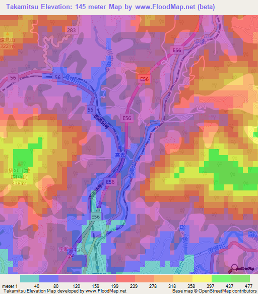 Takamitsu,Japan Elevation Map