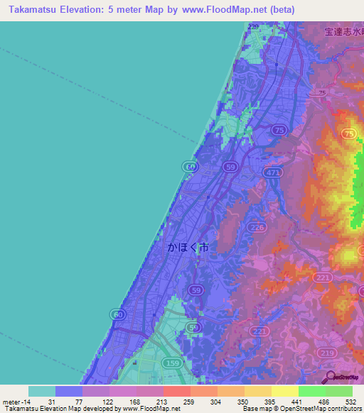 Takamatsu,Japan Elevation Map