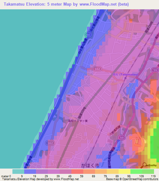 Takamatsu,Japan Elevation Map
