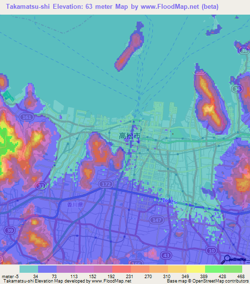 Takamatsu-shi,Japan Elevation Map