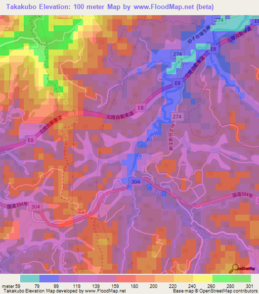 Takakubo,Japan Elevation Map