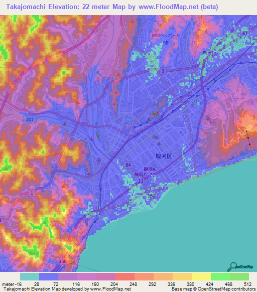 Takajomachi,Japan Elevation Map