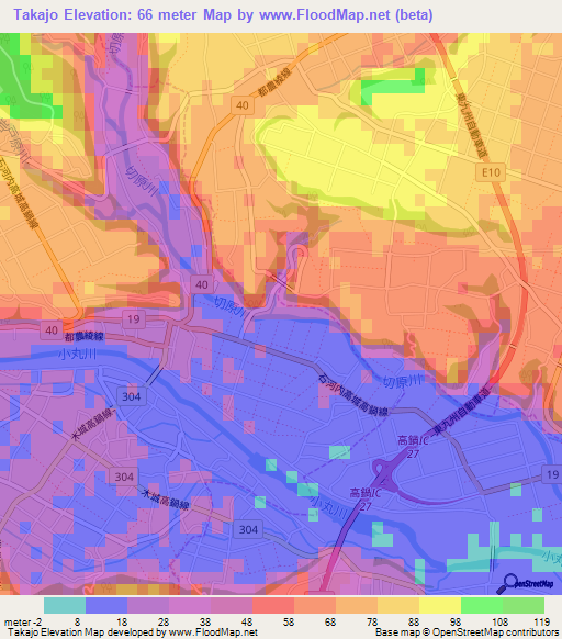 Takajo,Japan Elevation Map