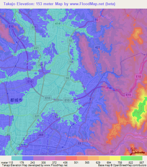 Takajo,Japan Elevation Map