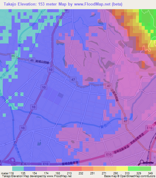 Takajo,Japan Elevation Map
