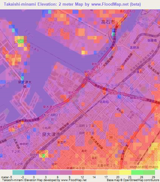 Takaishi-minami,Japan Elevation Map