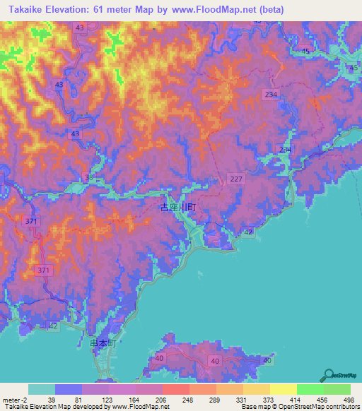 Takaike,Japan Elevation Map