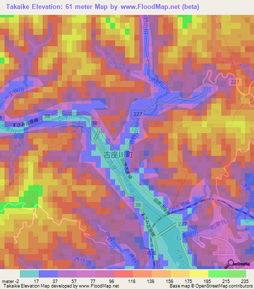 Takaike,Japan Elevation Map
