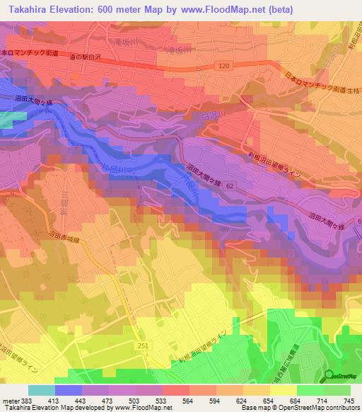 Takahira,Japan Elevation Map
