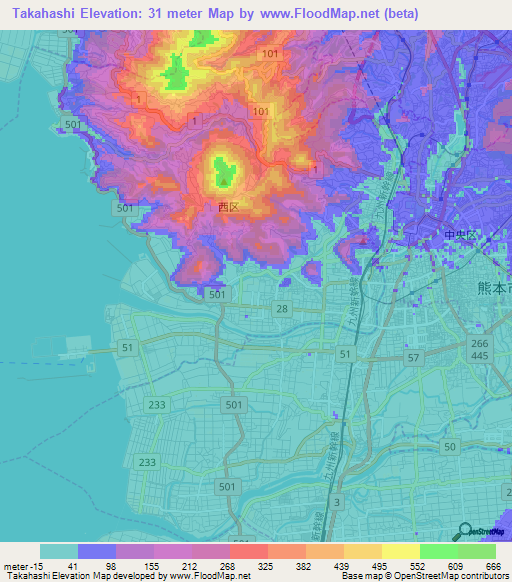 Takahashi,Japan Elevation Map