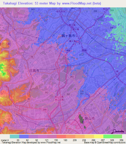 Takahagi,Japan Elevation Map