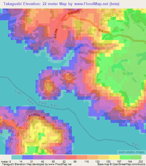 Takagushi,Japan Elevation Map