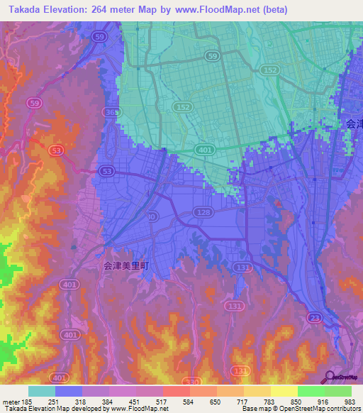 Takada,Japan Elevation Map