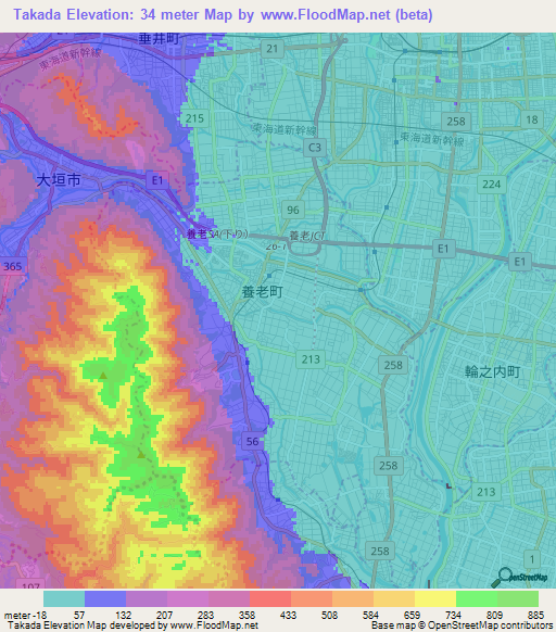 Takada,Japan Elevation Map