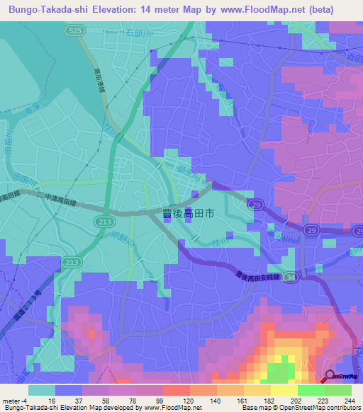 Bungo-Takada-shi,Japan Elevation Map
