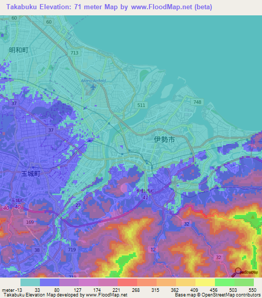 Takabuku,Japan Elevation Map