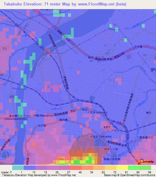 Takabuku,Japan Elevation Map