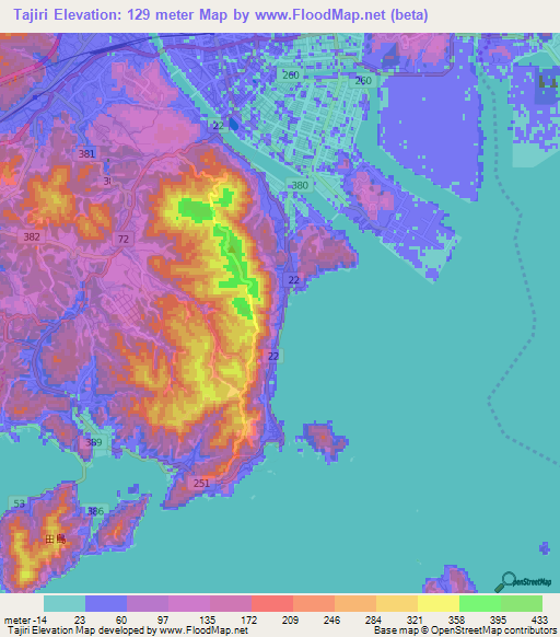 Tajiri,Japan Elevation Map