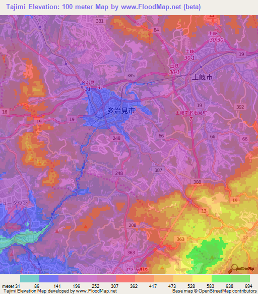 Tajimi,Japan Elevation Map