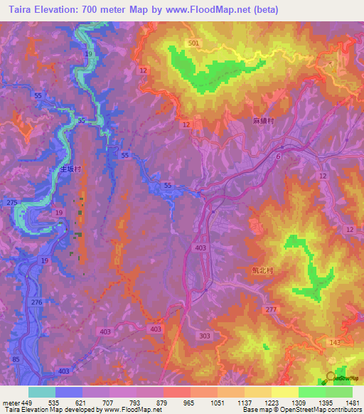 Taira,Japan Elevation Map