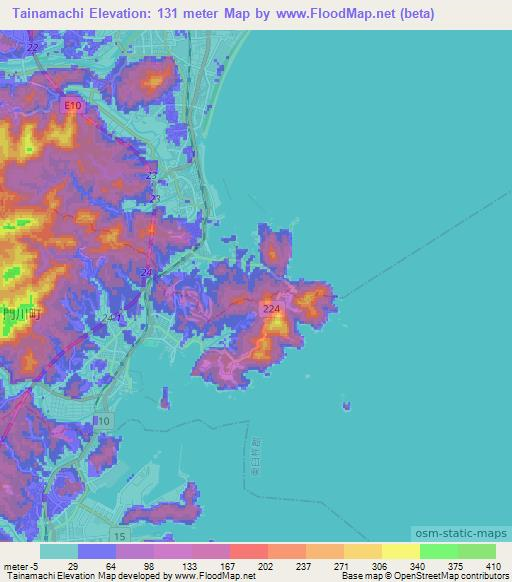 Tainamachi,Japan Elevation Map