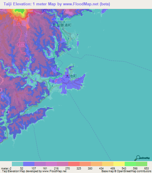 Taiji,Japan Elevation Map