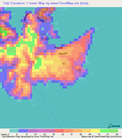 Taiji,Japan Elevation Map