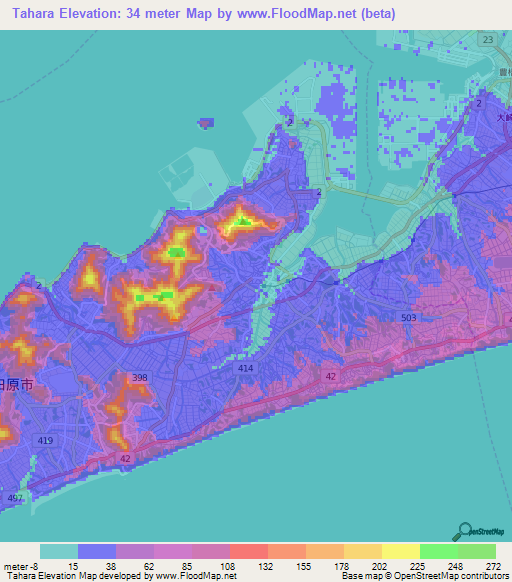 Tahara,Japan Elevation Map