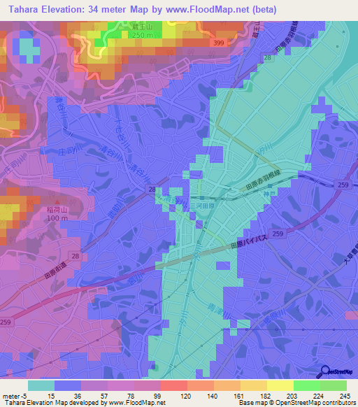 Tahara,Japan Elevation Map