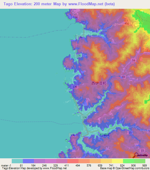 Tago,Japan Elevation Map
