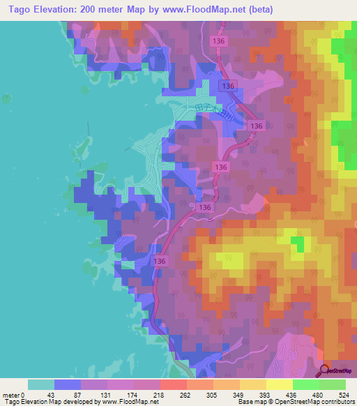 Tago,Japan Elevation Map