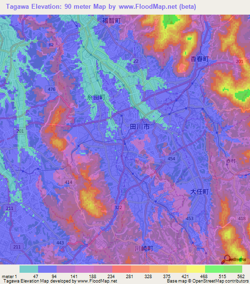 Tagawa,Japan Elevation Map