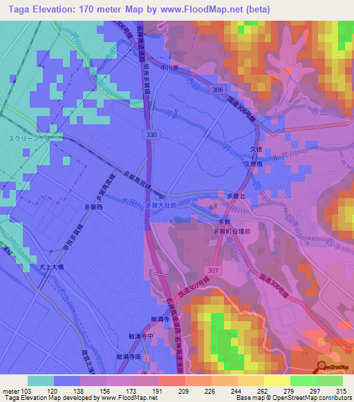 Taga,Japan Elevation Map