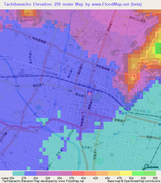 Tachibanacho,Japan Elevation Map