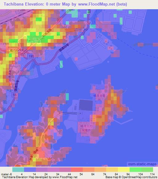 Tachibana,Japan Elevation Map