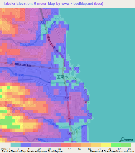 Tabuka,Japan Elevation Map