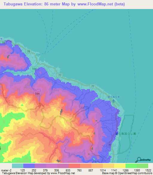 Tabugawa,Japan Elevation Map