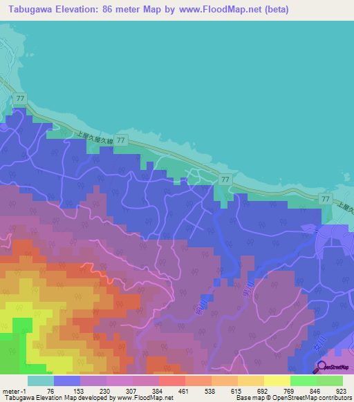 Tabugawa,Japan Elevation Map