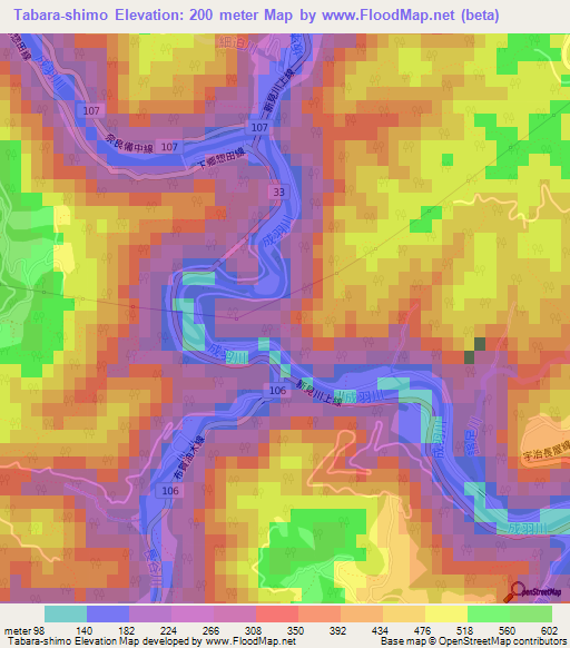 Tabara-shimo,Japan Elevation Map