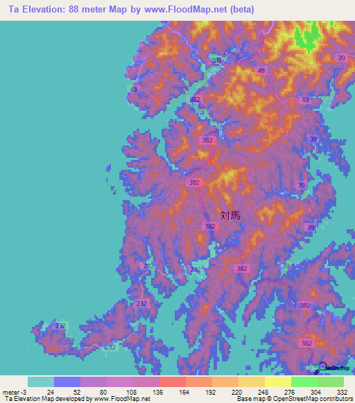 Ta,Japan Elevation Map