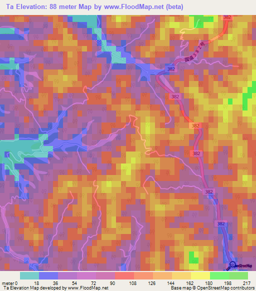 Ta,Japan Elevation Map