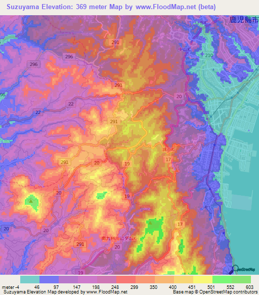 Suzuyama,Japan Elevation Map
