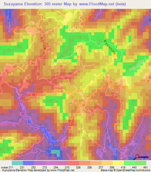 Suzuyama,Japan Elevation Map
