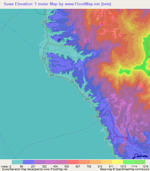 Suwa,Japan Elevation Map