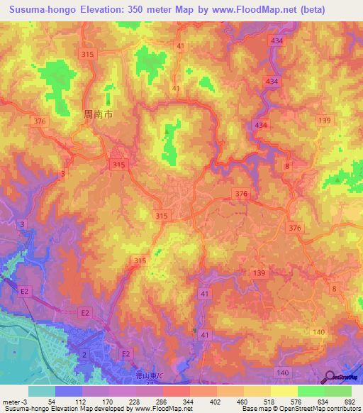 Susuma-hongo,Japan Elevation Map