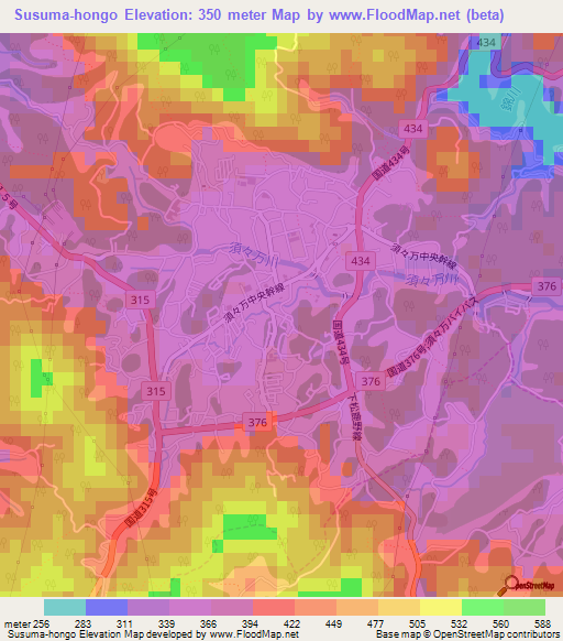 Susuma-hongo,Japan Elevation Map