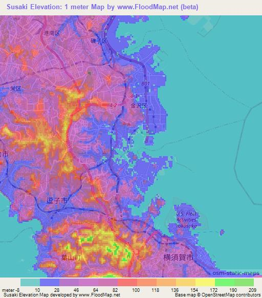 Susaki,Japan Elevation Map