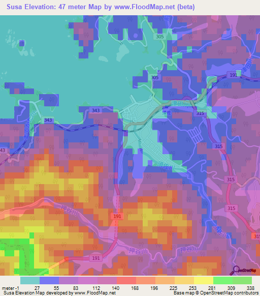 Susa,Japan Elevation Map