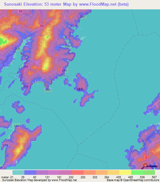 Sunosaki,Japan Elevation Map